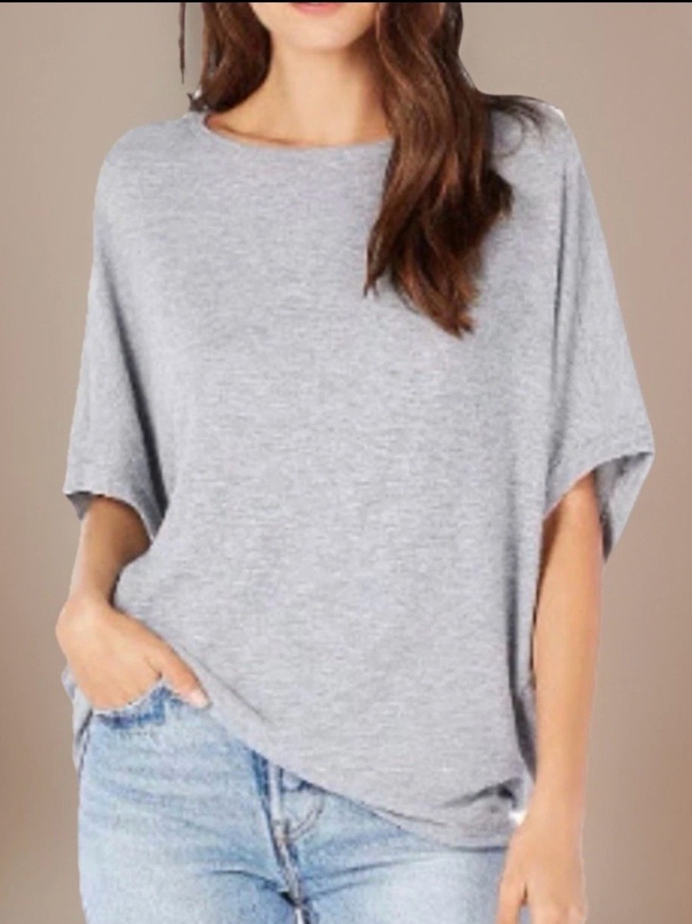 MICHAEL STARS Blouse Womens Large Light Gray Verna Dolman Sleeve Knit Top EUC